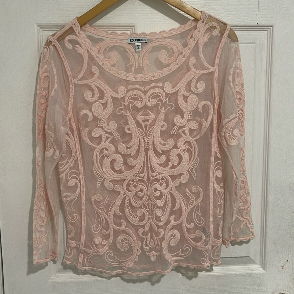 Vantage Express Pink Lace Top Size Small